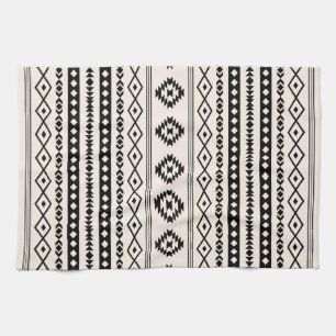 Aztec Black on Cream Mixed Motifs (V) Pattern Tea Towel