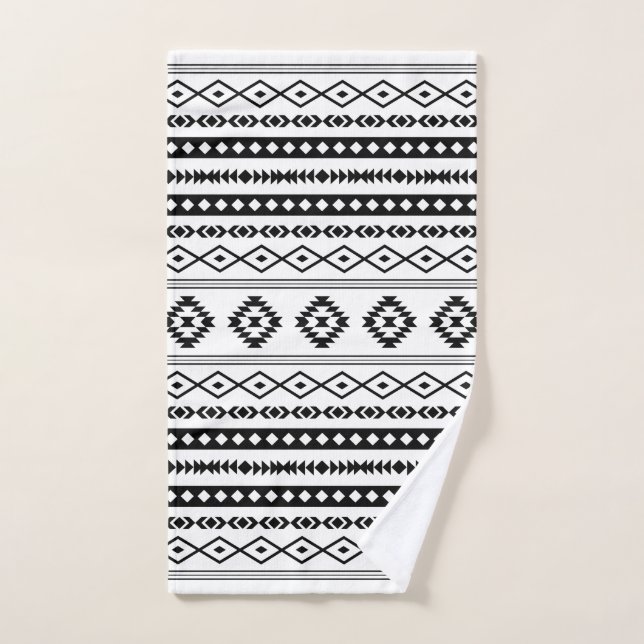 Aztec Black on White Mixed Motifs Pattern Hand Towel (Hand Towel)