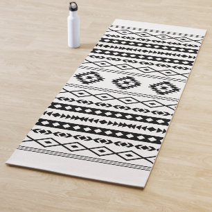 Aztec Black on White Mixed Motifs Pattern Yoga Mat