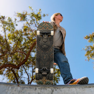 Aztec Black Panther Tribal Stone Pattern Skateboard