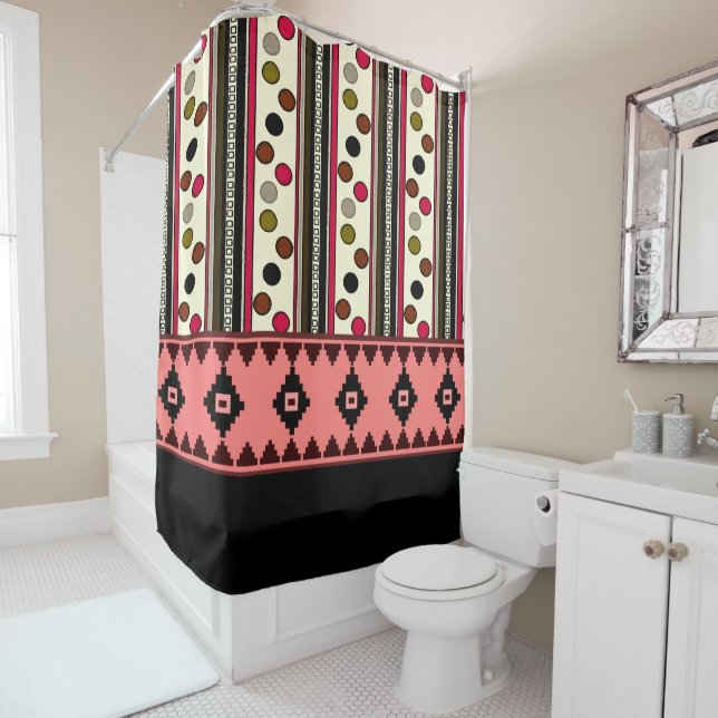 Aztec black pokeadots showercurtain shower curtain (In Situ)