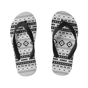 Aztec Black White Grey Mixed Motifs Pattern Kid's Jandals