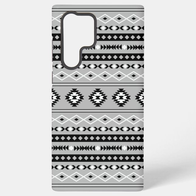 Aztec Black White Grey Mixed Motifs Pattern Samsung Galaxy S22 Ultra Case (Back)