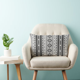 Aztec Black White Grey Mixed Motifs V Pattern Lumbar Cushion