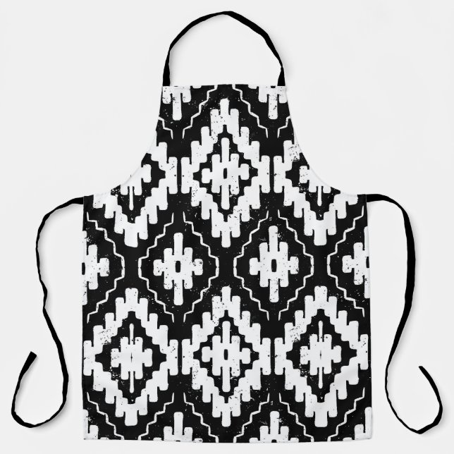 Aztec Black-White: Vintage Ethnic Print. Apron (Front)