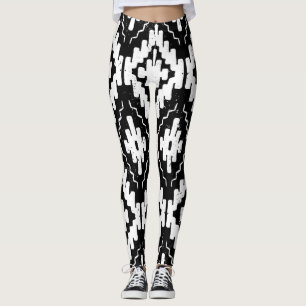 Aztec Black-White: Vintage Ethnic Print. Leggings