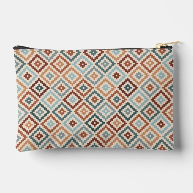 Aztec Block Symbol Pattern Teals Crm Terracottas Accessory Pouch (Back)