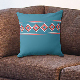 Aztec Blue Coral Diamond Southwestern Cushion