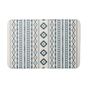 Aztec Blues Cream Mixed Motifs V Pattern Bath Mat