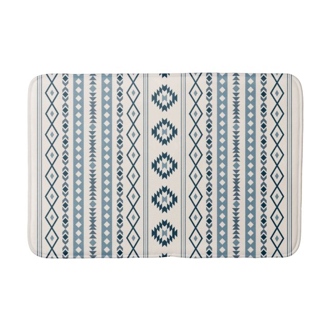Aztec Blues Cream Mixed Motifs V Pattern Bath Mat (Front)