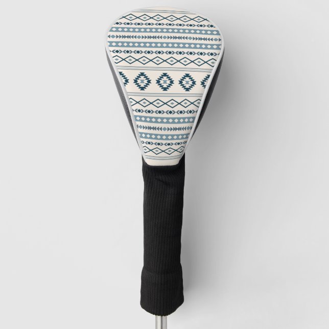Aztec Blues on Cream Mixed Motifs Pattern Golf Head Cover (Front)
