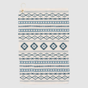 Aztec Blues on Cream Mixed Motifs Pattern Golf Towel