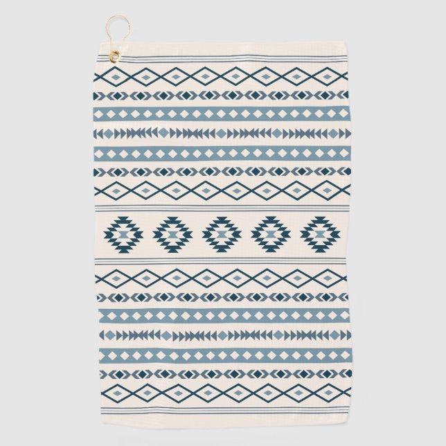 Aztec Blues on Cream Mixed Motifs Pattern Golf Towel (Front)