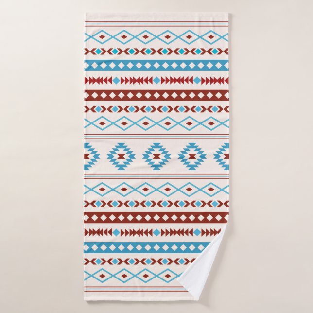 Aztec Blues Red Cream Mixed Motifs Pattern Bath Towel Set (Bath Towel)