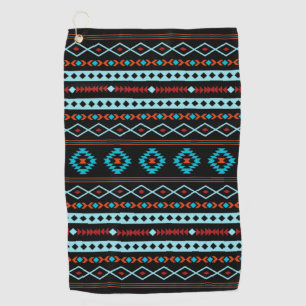 Aztec Blues Reds Black Mixed Motifs Pattern Golf Towel