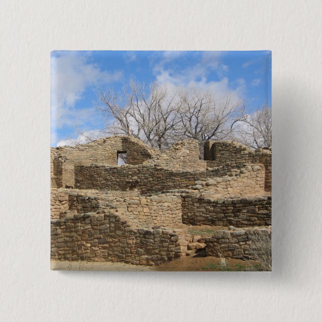 aztec brick ruins with nice sky 15 cm square badge (Front)