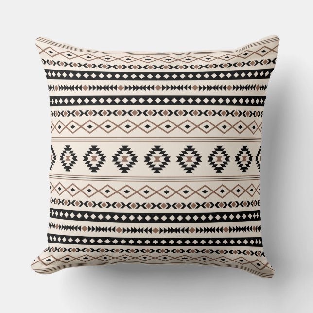 Aztec Brown Black Cream Mixed Motifs Pattern Cushion (Front)