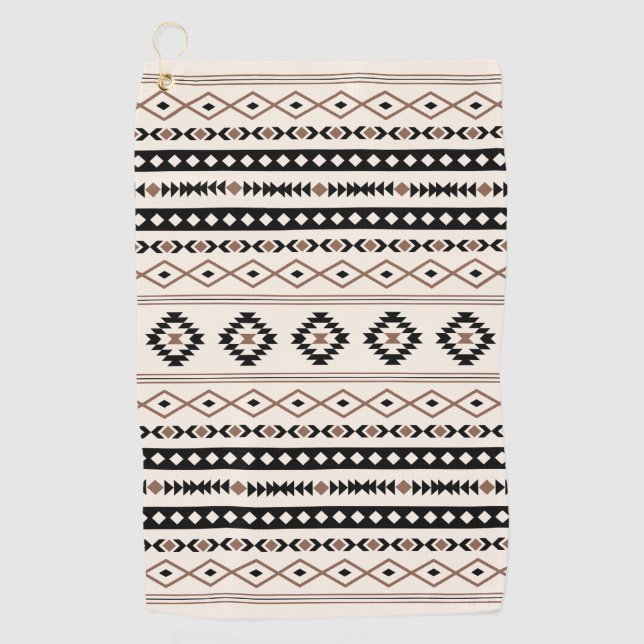 Aztec Brown Black Cream Mixed Motifs Pattern Golf Towel (Front)
