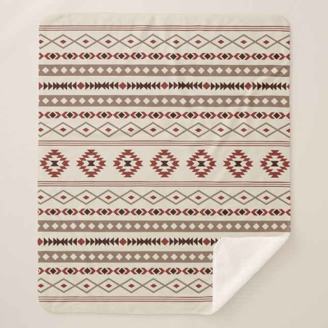 Aztec Browns Rust Cream Mixed Motifs Pattern Sherpa Blanket (Front)