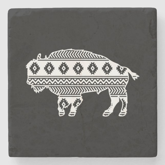 Aztec Buffalo Stone Coaster (Front)