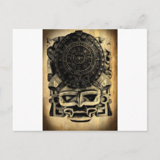 Aztec Calendar Design Mask Mexican Sunstone Postcard