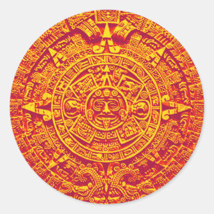 Aztec Calendar - gold Classic Round Sticker
