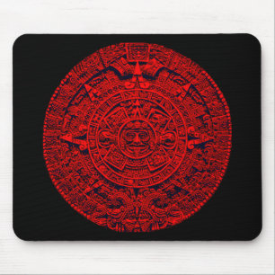 Aztec Calendar - red Mouse Pad