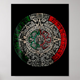 Aztec Calendar Sun Stone Mexican Art Carving Maya Poster