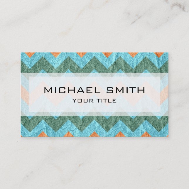 Aztec chevron zigzag pattern leather #5 business card (Front)