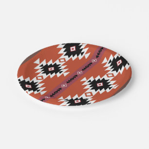 Aztec Colourful Geometric Pattern Paper Plate