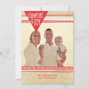 Aztec Comfort & Joy Christmas Photo Card, Red/Tan Holiday Card
