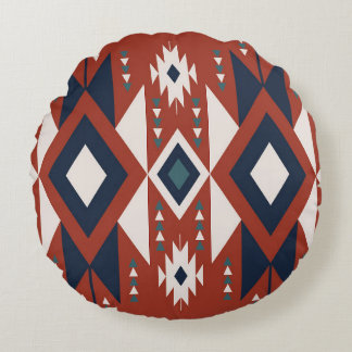 Aztec Copper and Blue Design Round Cushion