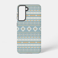 Aztec Cream Orange Blue Mixed Motif Pattern