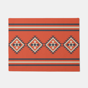Aztec design in orange, beige and blue colours  doormat