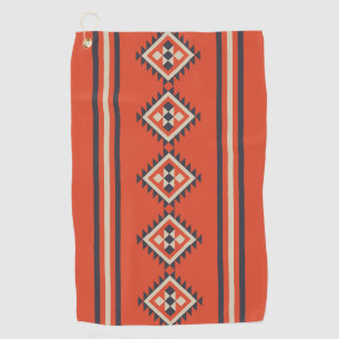Aztec design in orange, beige and blue colours golf towel