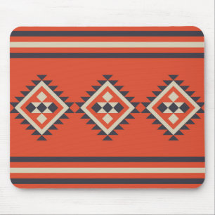Aztec design in orange, beige and blue colours mouse pad