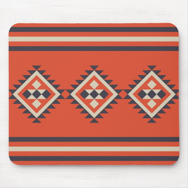Aztec design in orange, beige and blue colours  mouse pad (Front)