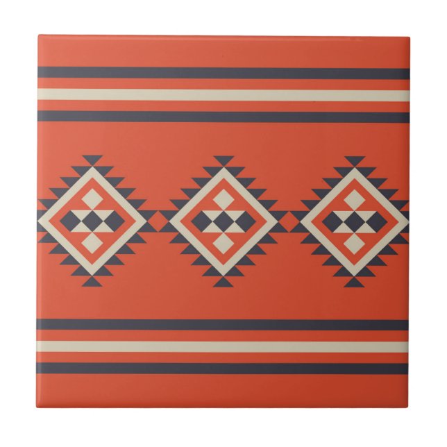 Aztec design in orange, beige and blue colours  tile (Front)