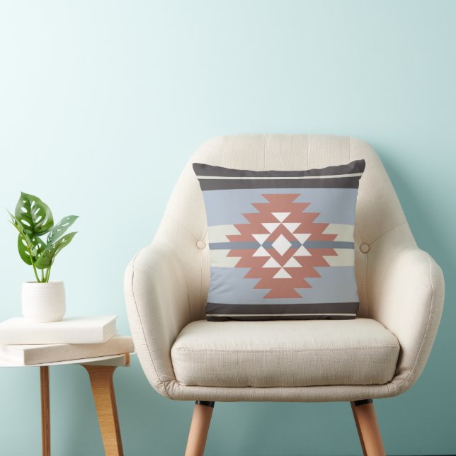 Aztec design in pink and blue colours cushion (Chair)