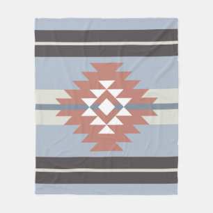 Aztec design in pink and blue colours fleece blanket