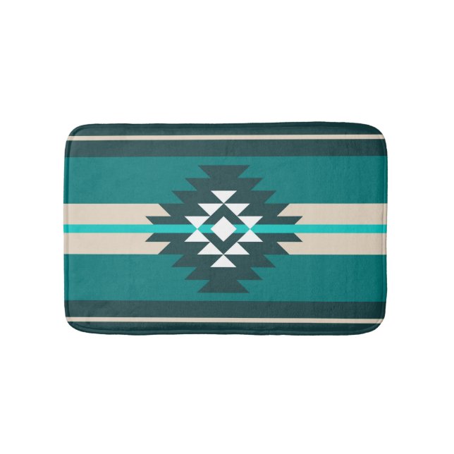 Aztec design in turquoise color bath mat (Front)