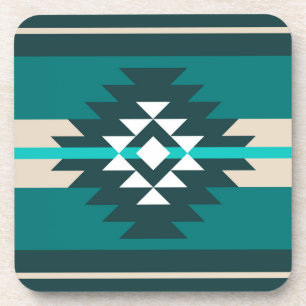 Aztec design in turquoise color coaster