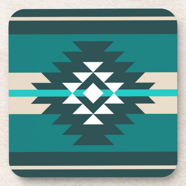 Aztec design in turquoise color coaster (Front)