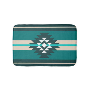 Aztec design in turquoise colour bath mat