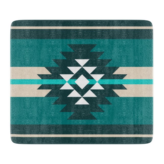 Aztec design in turquoise colour cutting board (Front)