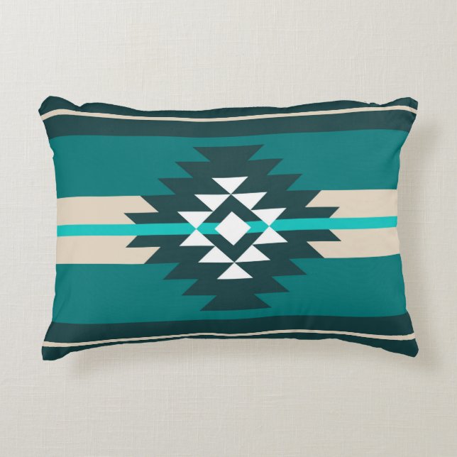 Aztec design in turquoise colour decorative cushion (Front)