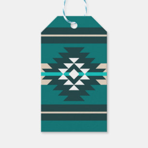 Aztec design in turquoise colour gift tags