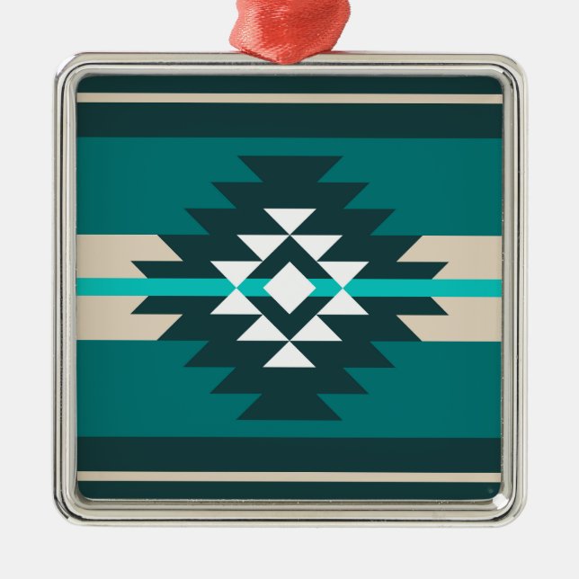 Aztec design in turquoise colour metal tree decoration (Front)