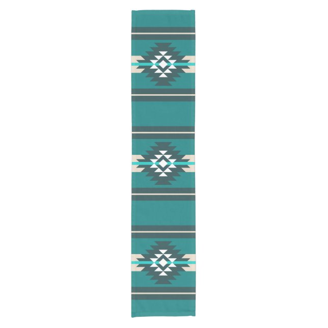 Aztec design in turquoise colour short table runner (Front)