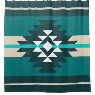 Aztec design in turquoise colour shower curtain